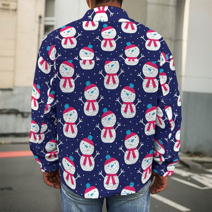 Cute Snowman Pattern Print Men's Shirt Jacket