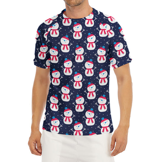 Cute Snowman Pattern Print Men's Short Sleeve Rash Guard