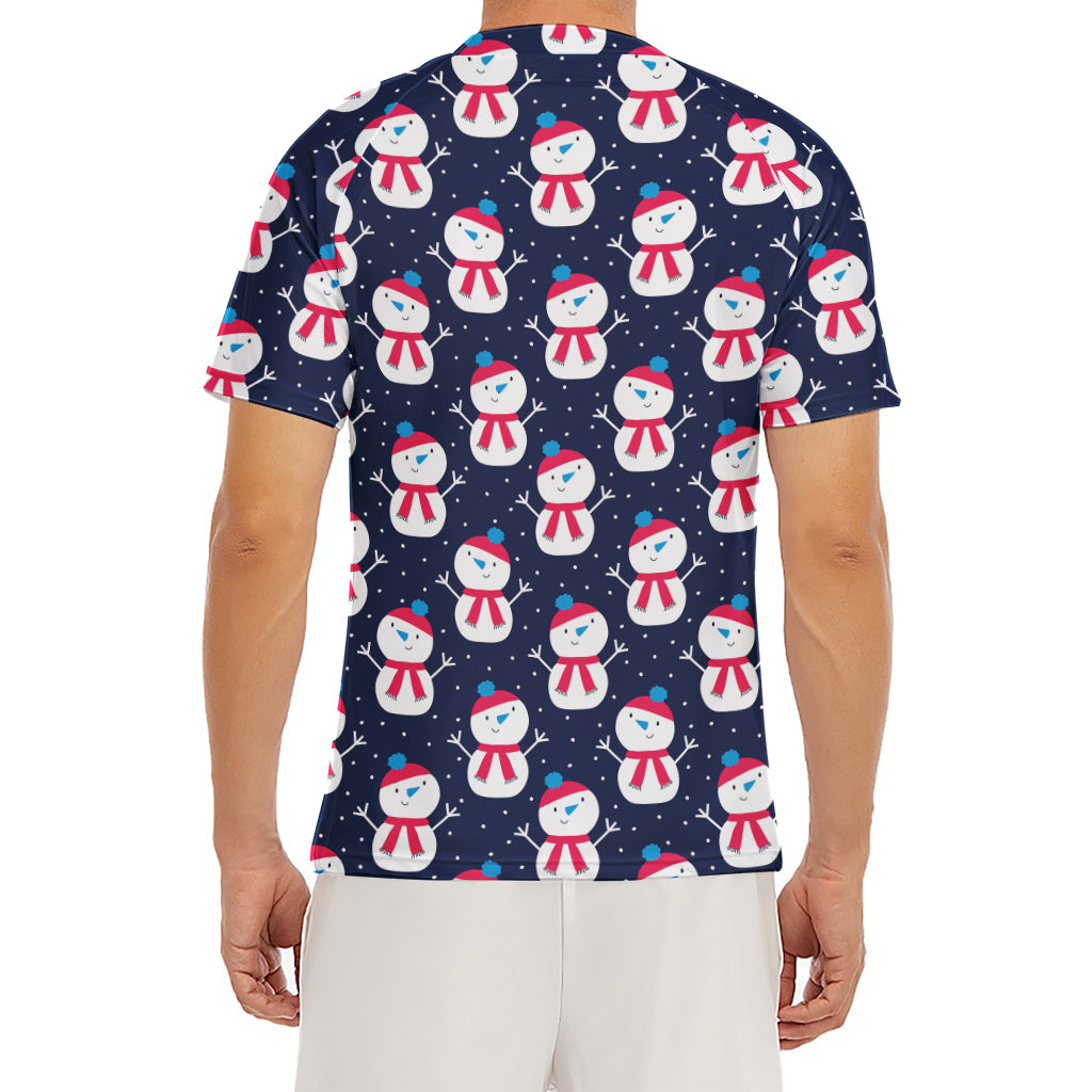 Cute Snowman Pattern Print Men's Short Sleeve Rash Guard