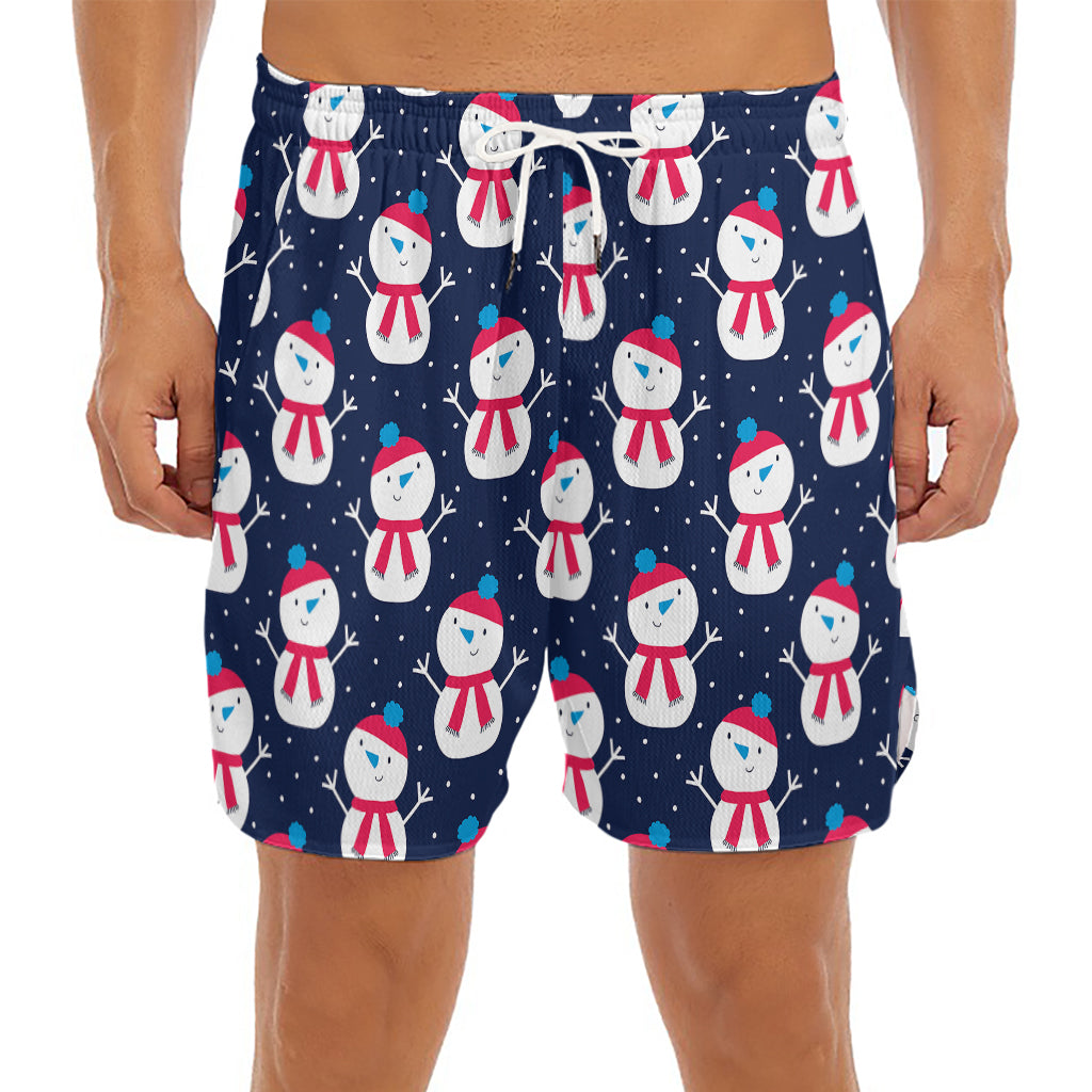 Cute Snowman Pattern Print Men's Split Running Shorts