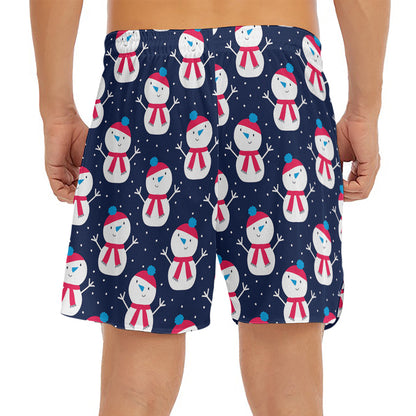 Cute Snowman Pattern Print Men's Split Running Shorts