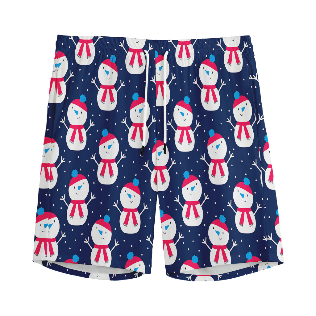Cute Snowman Pattern Print Men's Sports Shorts