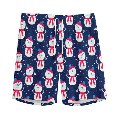 Cute Snowman Pattern Print Men's Sports Shorts