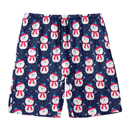 Cute Snowman Pattern Print Men's Swim Trunks