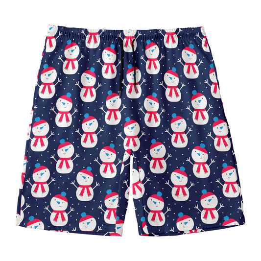 Cute Snowman Pattern Print Men's Swim Trunks