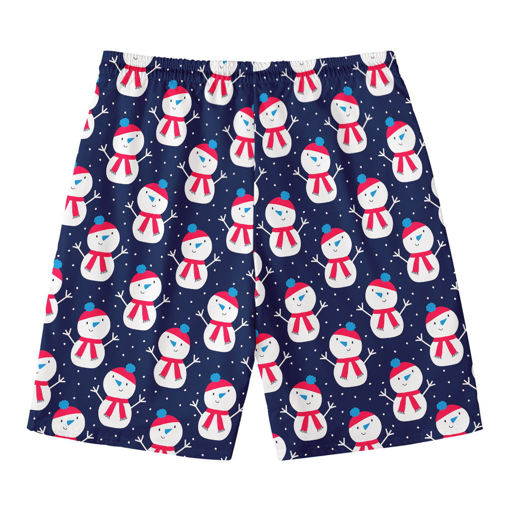Cute Snowman Pattern Print Men's Swim Trunks