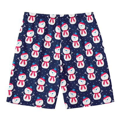 Cute Snowman Pattern Print Men's Swim Trunks