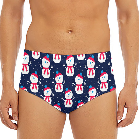 Cute Snowman Pattern Print Men's Triangle Swim Briefs