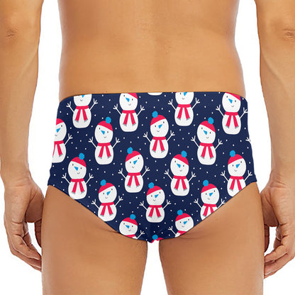 Cute Snowman Pattern Print Men's Triangle Swim Briefs