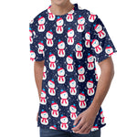 Cute Snowman Pattern Print Men's Velvet T-Shirt
