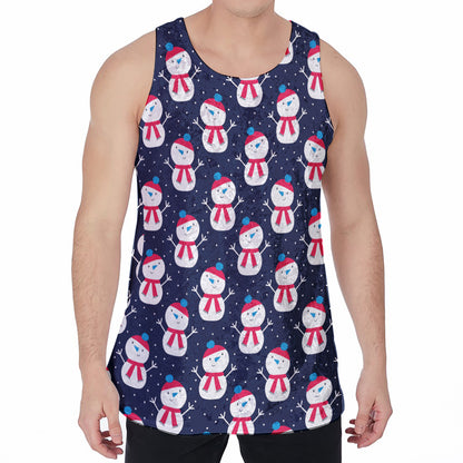 Cute Snowman Pattern Print Men's Velvet Tank Top