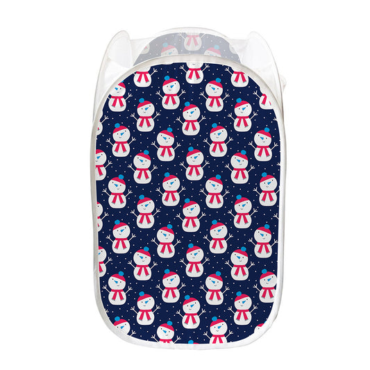 Cute Snowman Pattern Print Mesh Laundry Hamper