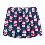Cute Snowman Pattern Print Mesh Shorts