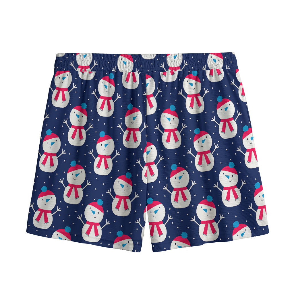 Cute Snowman Pattern Print Mesh Shorts