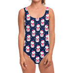 Cute Snowman Pattern Print One Piece Swimsuit