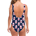 Cute Snowman Pattern Print One Piece Swimsuit