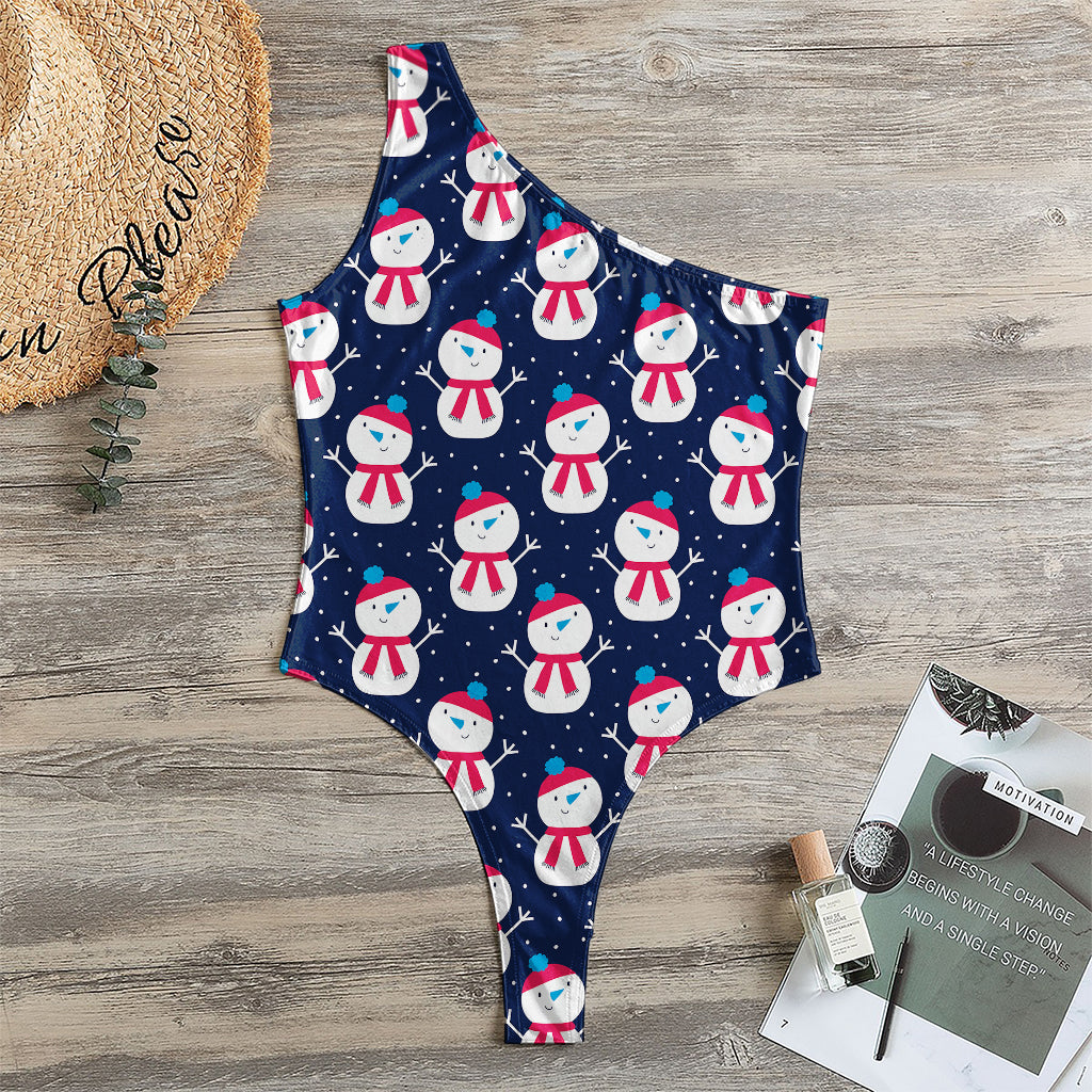 Cute Snowman Pattern Print One Shoulder Bodysuit