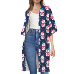 Cute Snowman Pattern Print Open Front Beach Cover Up