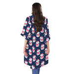 Cute Snowman Pattern Print Open Front Beach Cover Up