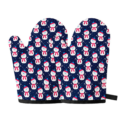 Cute Snowman Pattern Print Oven Mitts