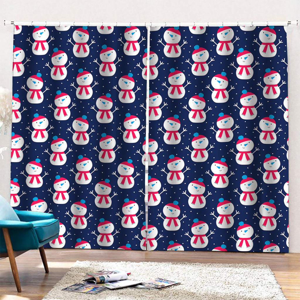 Cute Snowman Pattern Print Pencil Pleat Curtains
