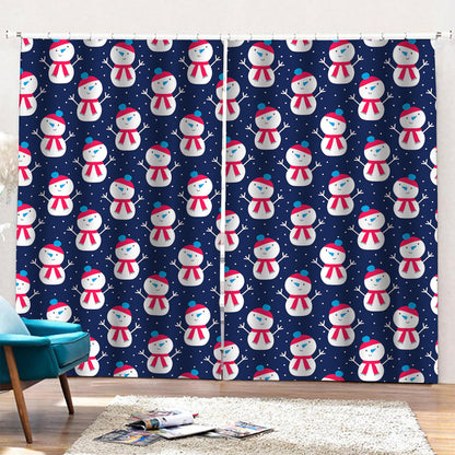 Cute Snowman Pattern Print Pencil Pleat Curtains