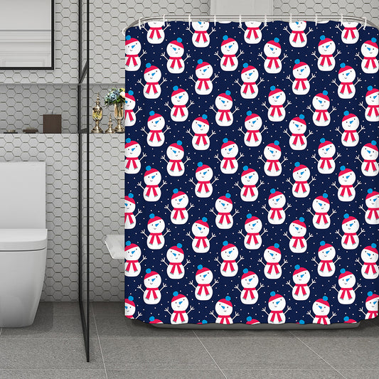 Cute Snowman Pattern Print Polyester Shower Curtain