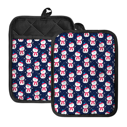 Cute Snowman Pattern Print Pot Holders With Pocket