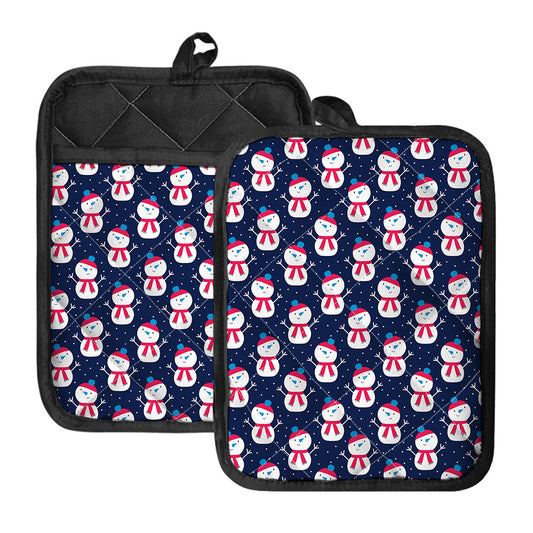 Cute Snowman Pattern Print Pot Holders With Pocket