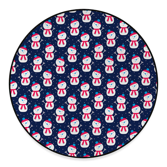 Cute Snowman Pattern Print Round Floor Mat