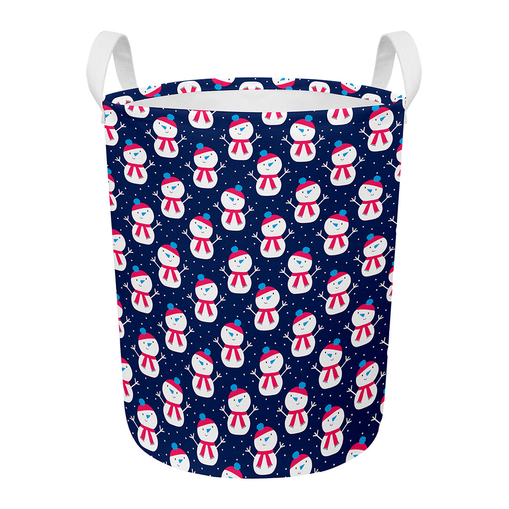 Cute Snowman Pattern Print Round Laundry Basket