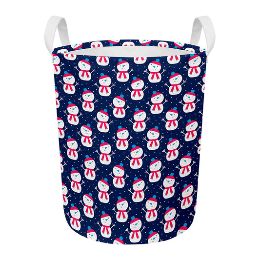 Cute Snowman Pattern Print Round Laundry Basket