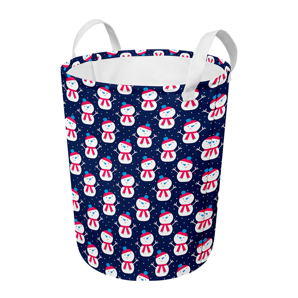 Cute Snowman Pattern Print Round Laundry Basket