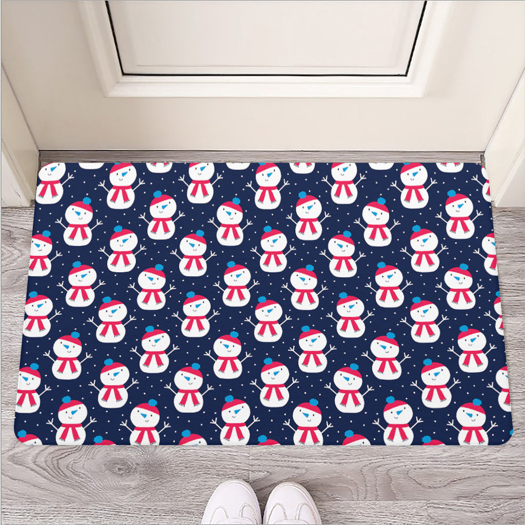 Cute Snowman Pattern Print Rubber Doormat