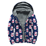 Cute Snowman Pattern Print Sherpa Lined Zip Up Hoodie