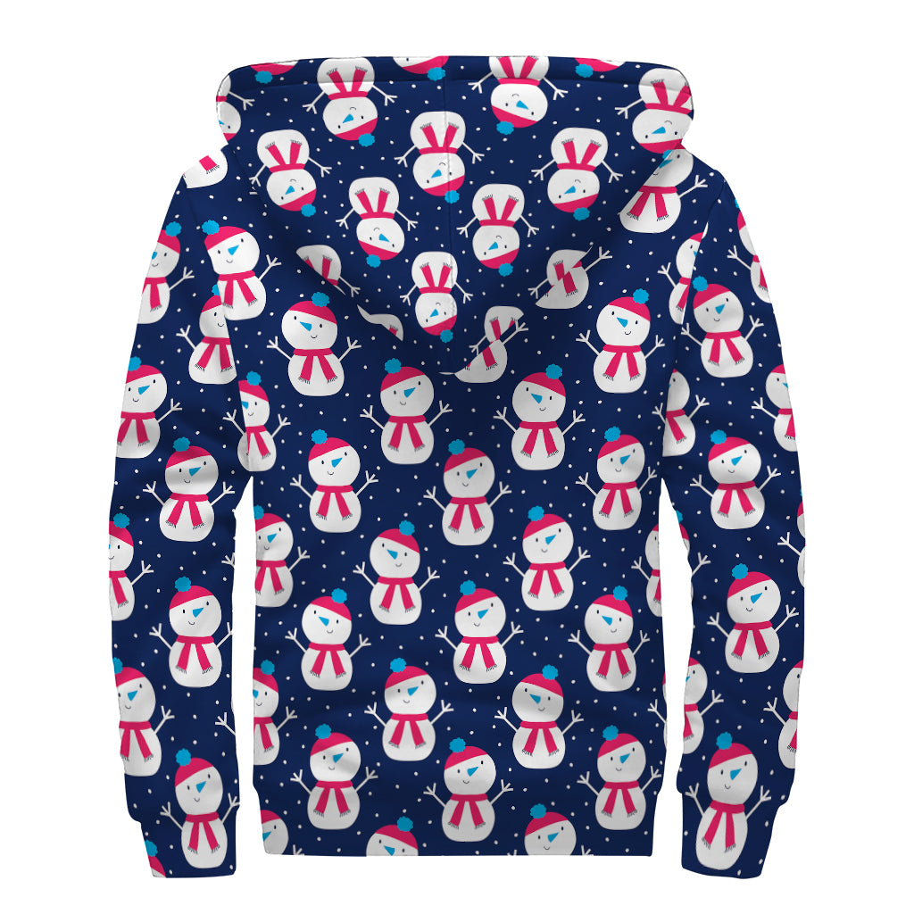 Cute Snowman Pattern Print Sherpa Lined Zip Up Hoodie