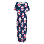 Cute Snowman Pattern Print Short Sleeve Long Nightdress