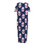 Cute Snowman Pattern Print Short Sleeve Long Nightdress