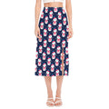 Cute Snowman Pattern Print Side Slit Midi Skirt
