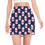 Cute Snowman Pattern Print Side Slit Mini Skirt