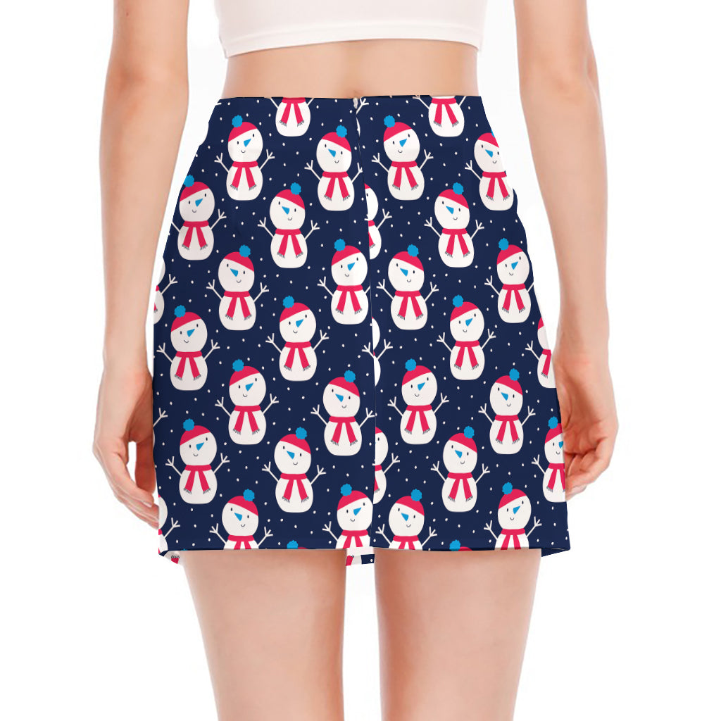Cute Snowman Pattern Print Side Slit Mini Skirt