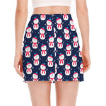 Cute Snowman Pattern Print Side Slit Mini Skirt