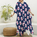 Cute Snowman Pattern Print Silk V-Neck Kaftan Dress