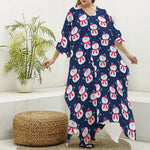 Cute Snowman Pattern Print Silk V-Neck Kaftan Dress