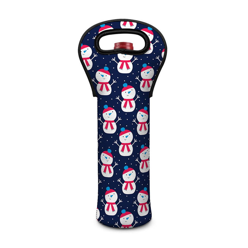 Cute Snowman Pattern Print Single Neoprene Wine Tote