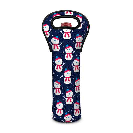 Cute Snowman Pattern Print Single Neoprene Wine Tote