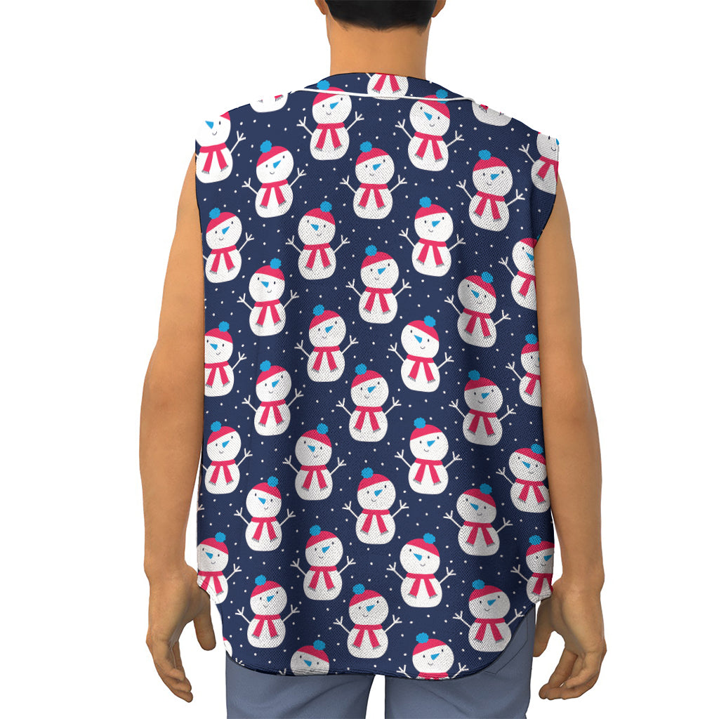 Cute Snowman Pattern Print Sleeveless Baseball Jersey