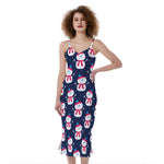 Cute Snowman Pattern Print Slim Fit Midi Cami Dress