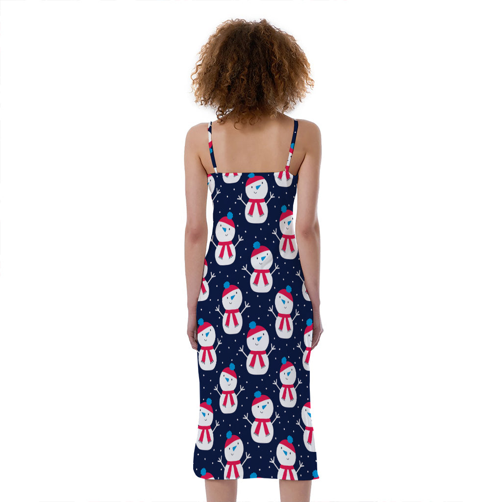 Cute Snowman Pattern Print Slim Fit Midi Cami Dress