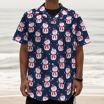 Cute Snowman Pattern Print Textured Short Sleeve Shirt